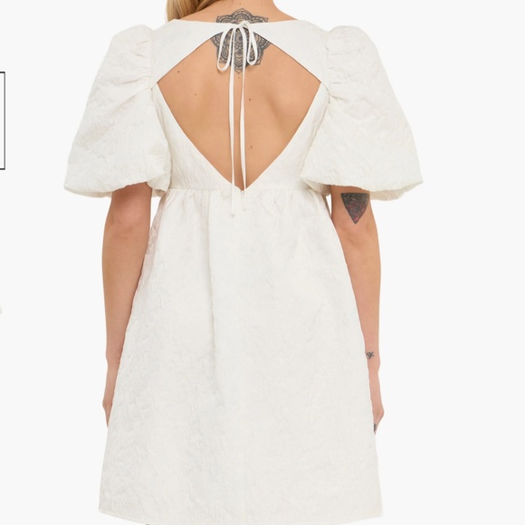 Endless Rose Open Back Floral Jacquard Puff Sleeve Minidress - Picture 2 of 5